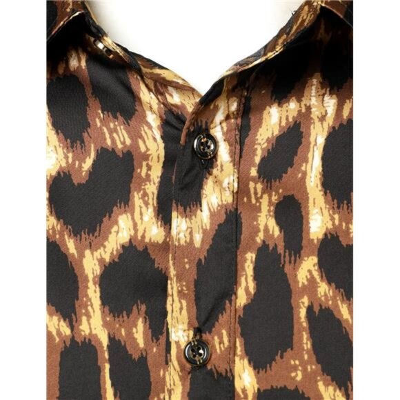 Men's Hipster Printed Slim Fit Long Sleeve Button Up Satin Dress Shirts - Picture 5 of 7